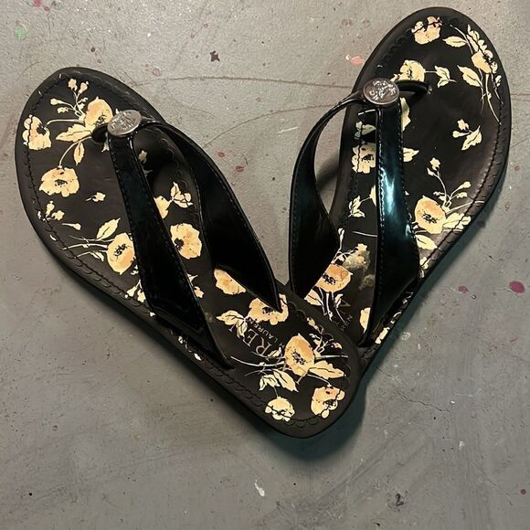 Floral Size 5 Ralph Lauren Black + Yellow Flip Flop Sandals - Picture 3 of 3